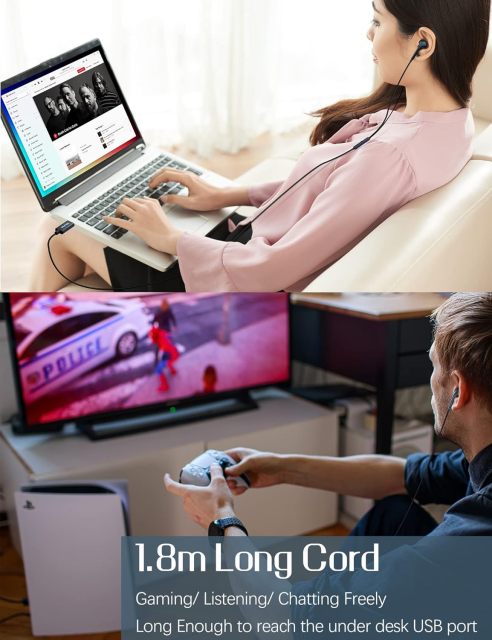 SOLMIMI USB Earbuds with Microphone for PC Laptop