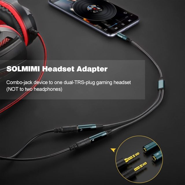 SOLMIMI Headset Adapter, 3.5mm Headphone Mic Splitter CTIA TRRS