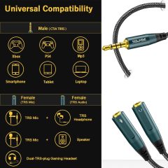 SOLMIMI Headset Adapter, 3.5mm Headphone Mic Splitter CTIA TRRS