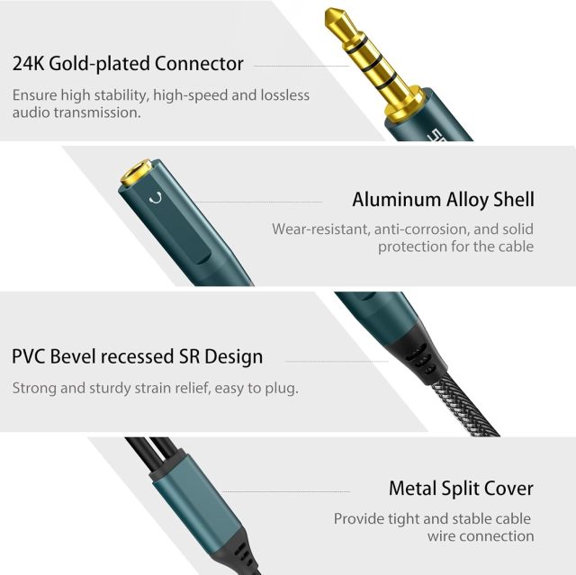 SOLMIMI Headset Adapter, 3.5mm Headphone Mic Splitter CTIA TRRS