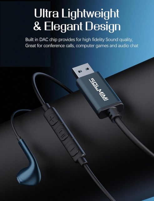 SOLMIMI USB Earbuds with Microphone for PC Laptop