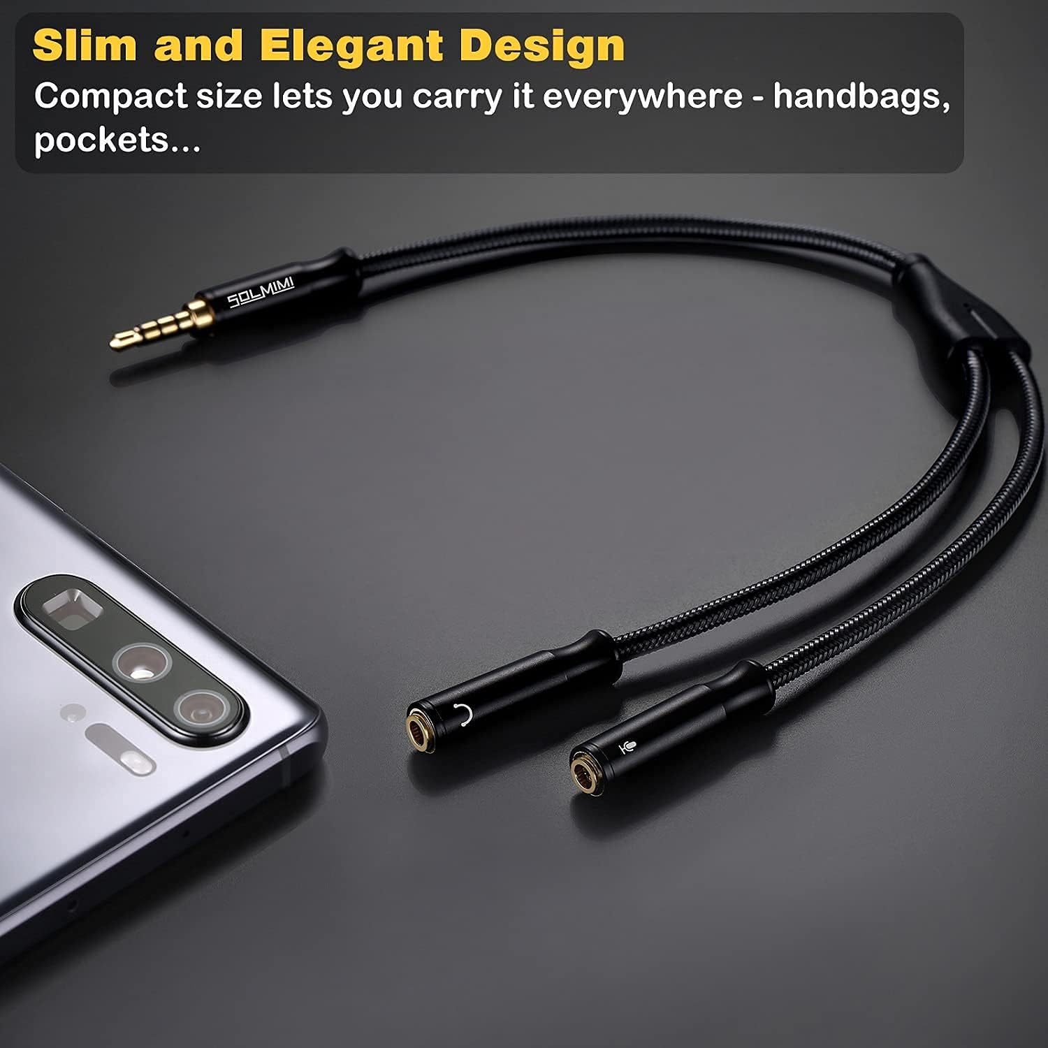 SOLMIMI Headphone Mic Splitter, 3.5mm TRRS