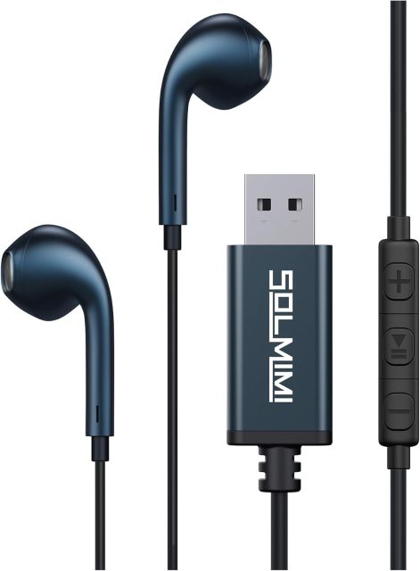 SOLMIMI USB Earbuds with Microphone for PC Laptop