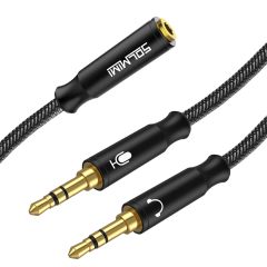 SOLMIMI Headset Splitter Cable for PC 3.5mm Crystal-Nylon Braid Female to Dual 3.5mm TRS