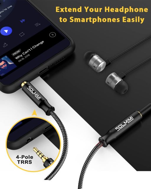 SOLMIMI Headphone Extension Cable 4 Pole 3.5mm TRRS Male to Female Lossless Stereo Audio Cable