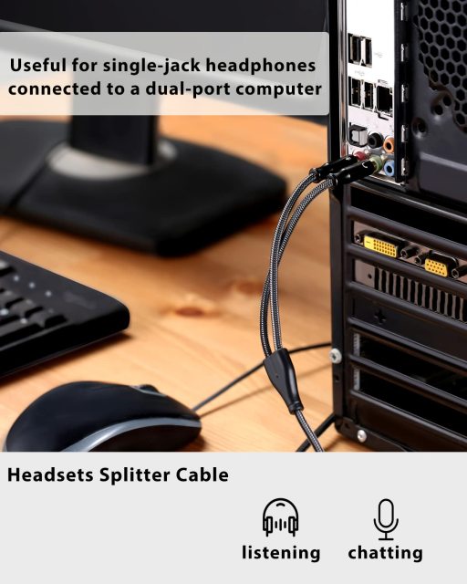 SOLMIMI Headset Splitter Cable for PC 3.5mm Crystal-Nylon Braid Female to Dual 3.5mm TRS