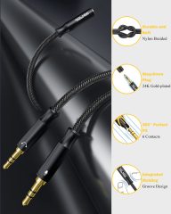 SOLMIMI Headset Splitter Cable for PC 3.5mm Crystal-Nylon Braid Female to Dual 3.5mm TRS