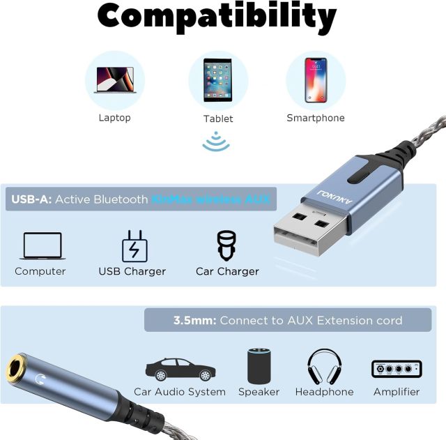 Bluetooth 5.3 to Aux Adapter for Car or Amp