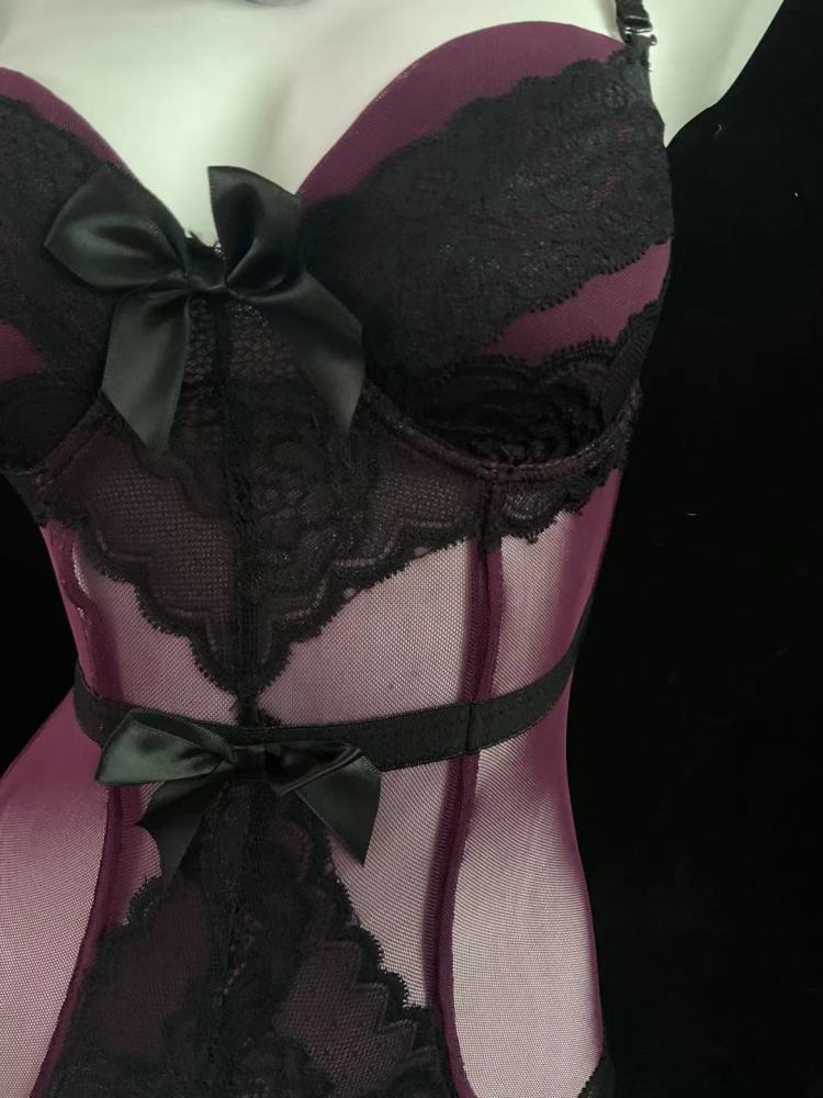 Siren Black & Purple Mesh Top & Panty Set 4228 | Edgy Elegance