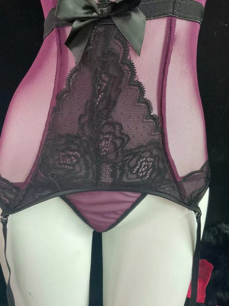 Siren Black & Purple Mesh Top & Panty Set 4228 | Edgy Elegance