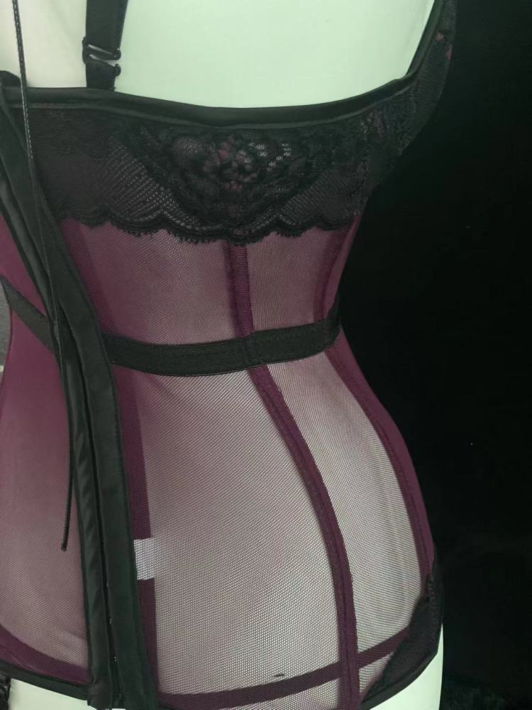 Siren Black & Purple Mesh Top & Panty Set 4228 | Edgy Elegance