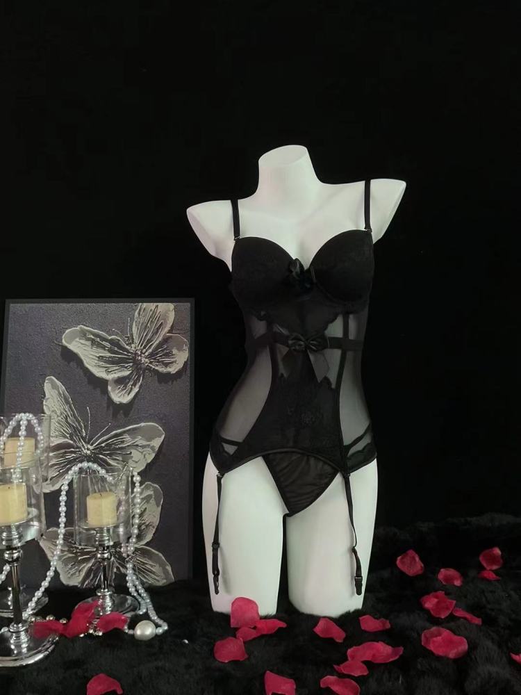 Siren Black & Purple Mesh Top & Panty Set 4228 | Edgy Elegance