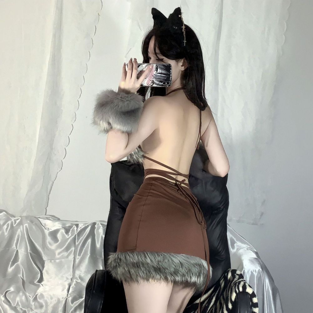Sexy hot girl low-cut splicing fur