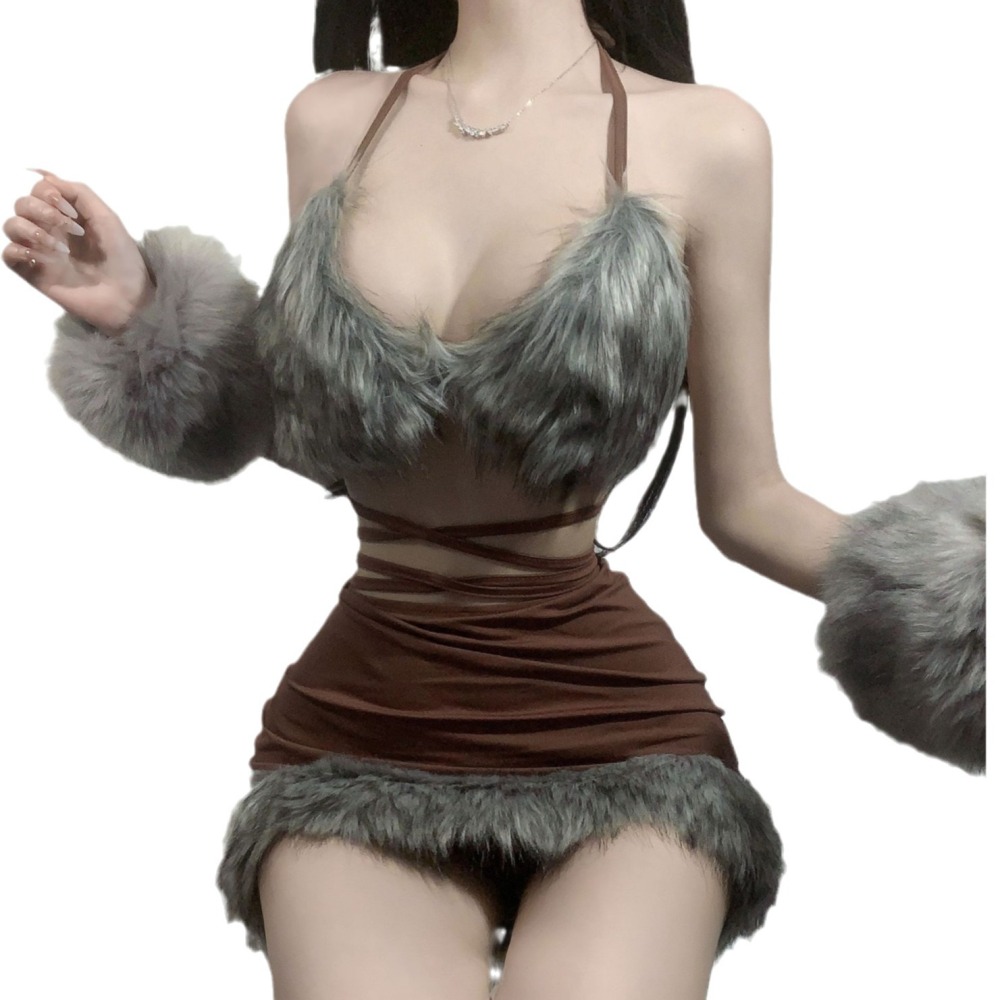 Sexy hot girl low-cut splicing fur