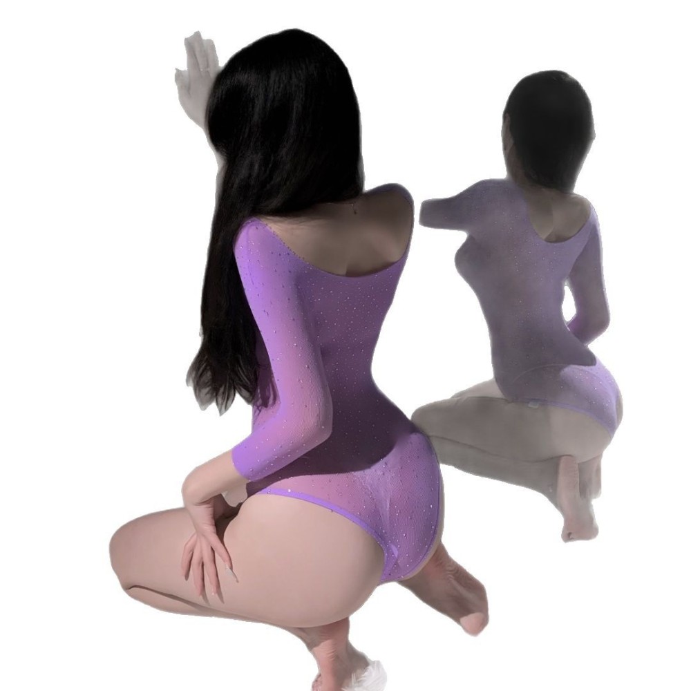 Knitted see-through bowknot hollow rhinestone jumpsuit