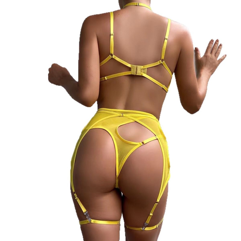 透视网纱性感蝴蝶花纹情趣内衣套装