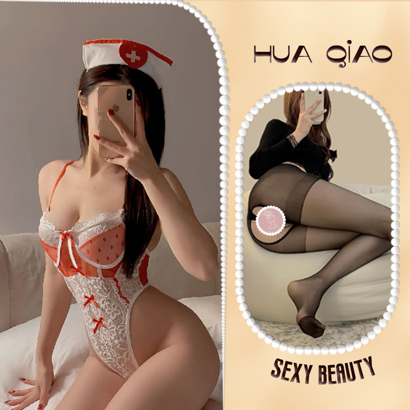 清纯护士欧美塑身连体聚拢钢托角色扮演制服透明