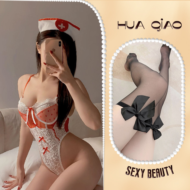 清纯护士欧美塑身连体聚拢钢托角色扮演制服透明