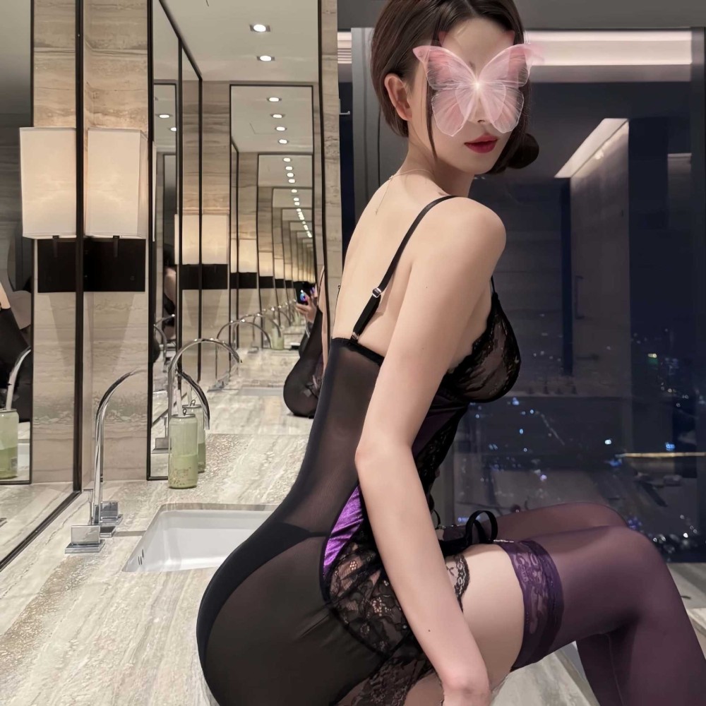 Purple Large Size Lace Hollow See-through Sleeping Strip Sexy Hip Skirt Suspender Pajamas