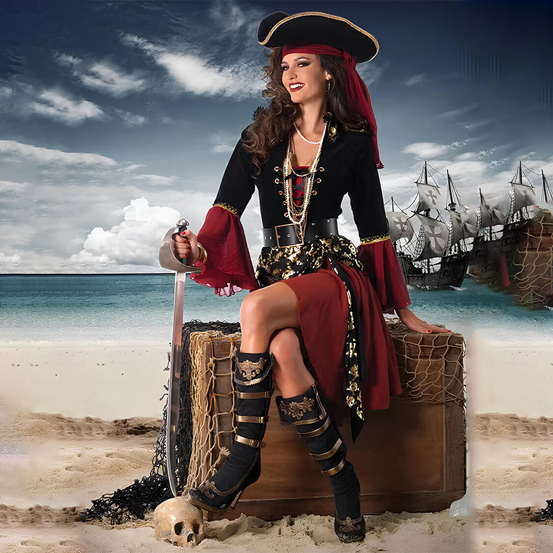 Red Pirates cos Captain Jack adult female Caribbean