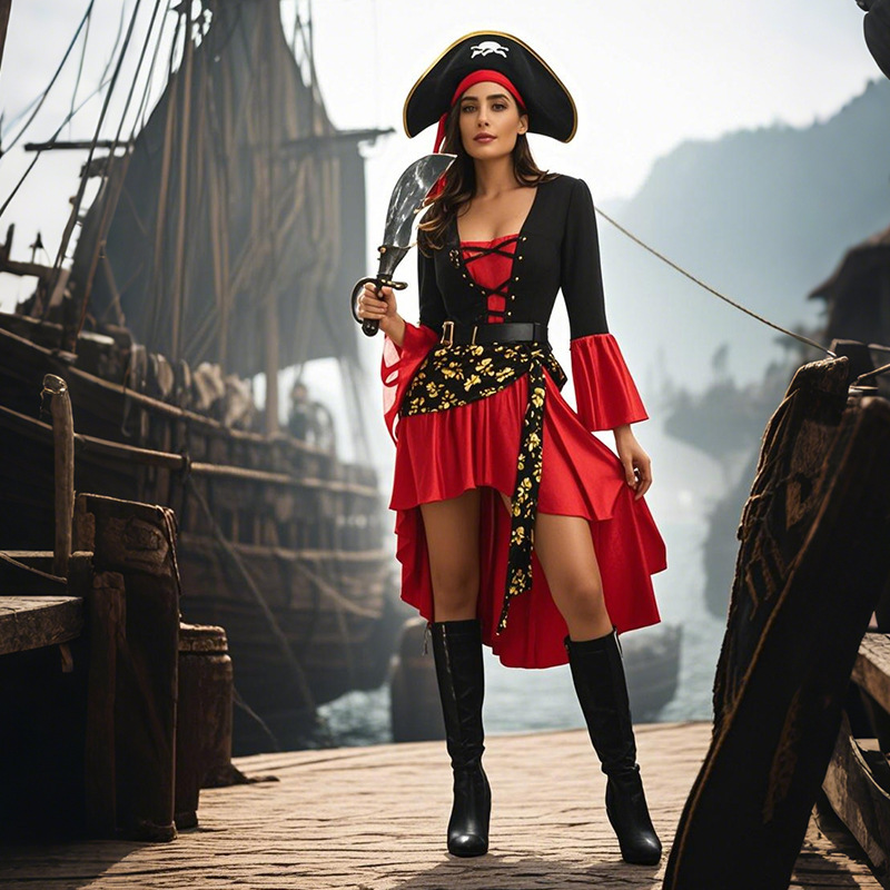 Red Pirates cos Captain Jack adult female Caribbean
