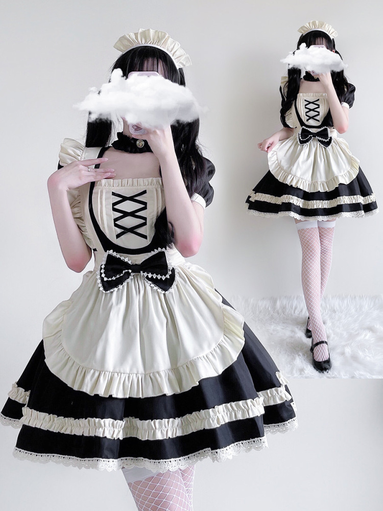 Japanese black and white lolita maid costume cos big cat large size maid costume two-dimensional cosplay