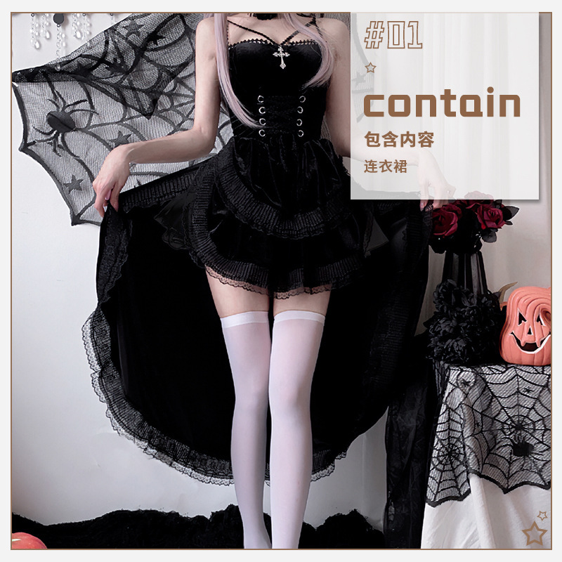 European and American dark gothic style Halloween costume ladies dress swallowtail witch vampire bride