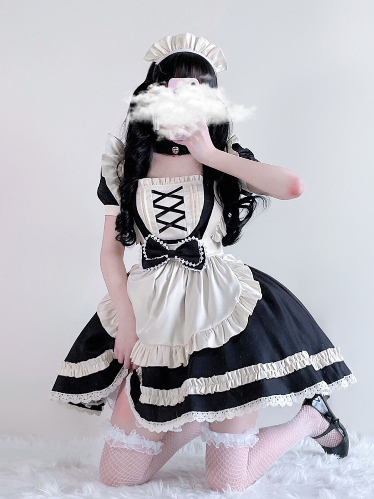 Japanese black and white lolita maid costume cos big cat large size maid costume two-dimensional cosplay