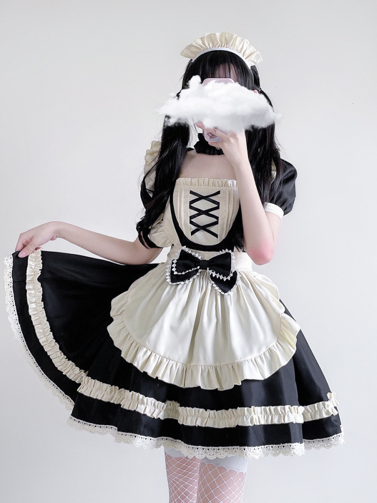 Japanese black and white lolita maid costume cos big cat large size maid costume two-dimensional cosplay