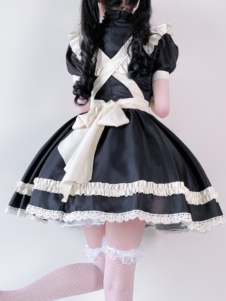 Japanese black and white lolita maid costume cos big cat large size maid costume two-dimensional cosplay