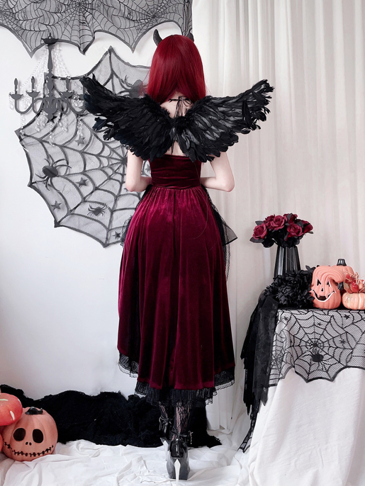European and American dark gothic style Halloween costume ladies dress swallowtail witch vampire bride