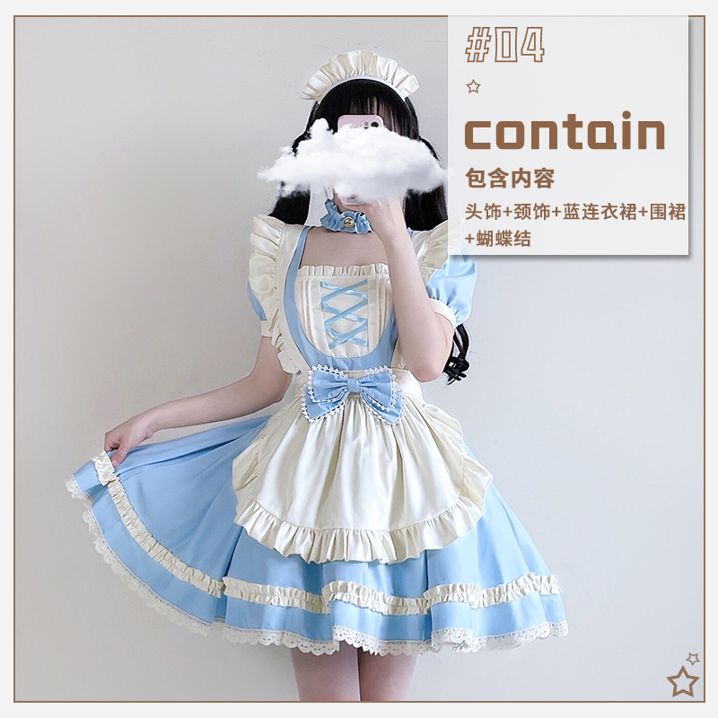 Japanese black and white lolita maid costume cos big cat large size maid costume two-dimensional cosplay