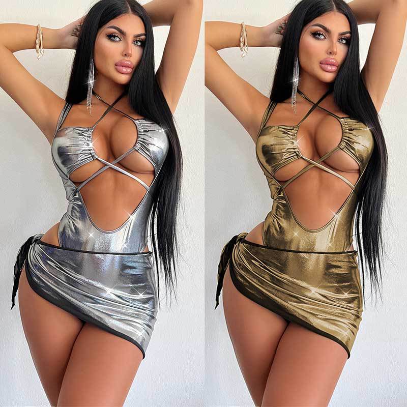 Electronic Music Festival One-piece Swimsuit Hip Skirt Suit Sexy Hot Girl Lace-up Bodysuit