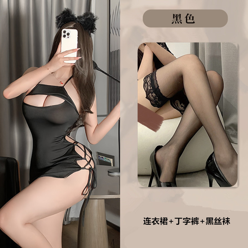 Sexy leopard print nightclub role play uniform temptation lace hollow