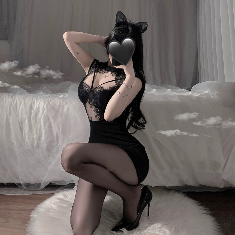 Black hollow texture lace splicing breathable slim hot girl slim hip