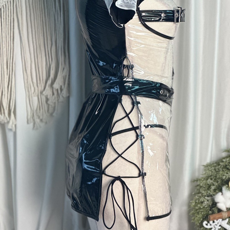 Strap-on patent leather transparent private tight nurse temptation cute cos anime