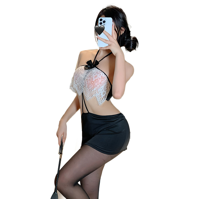 Sexy backpack hip-revealing see-through lace