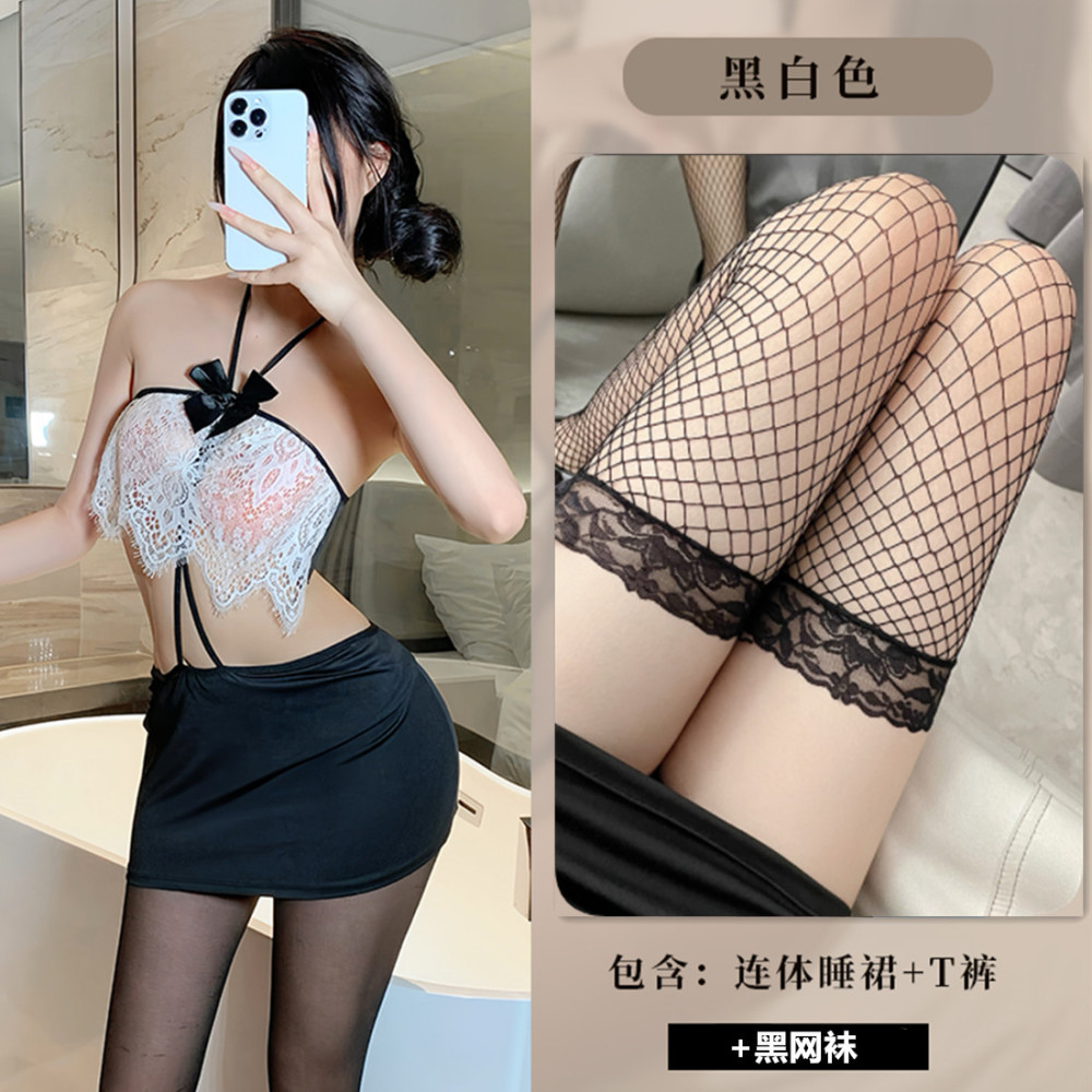 Sexy backpack hip-revealing see-through lace