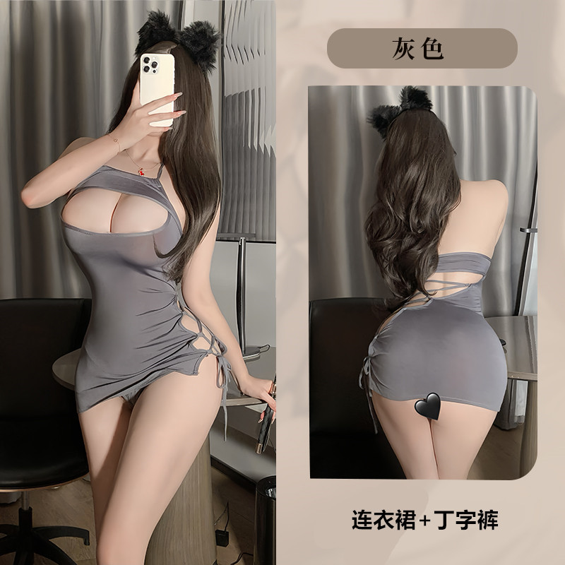 Sexy leopard print nightclub role play uniform temptation lace hollow