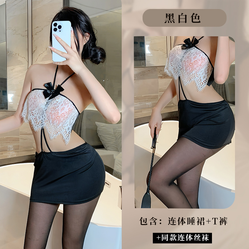 Sexy backpack hip-revealing see-through lace