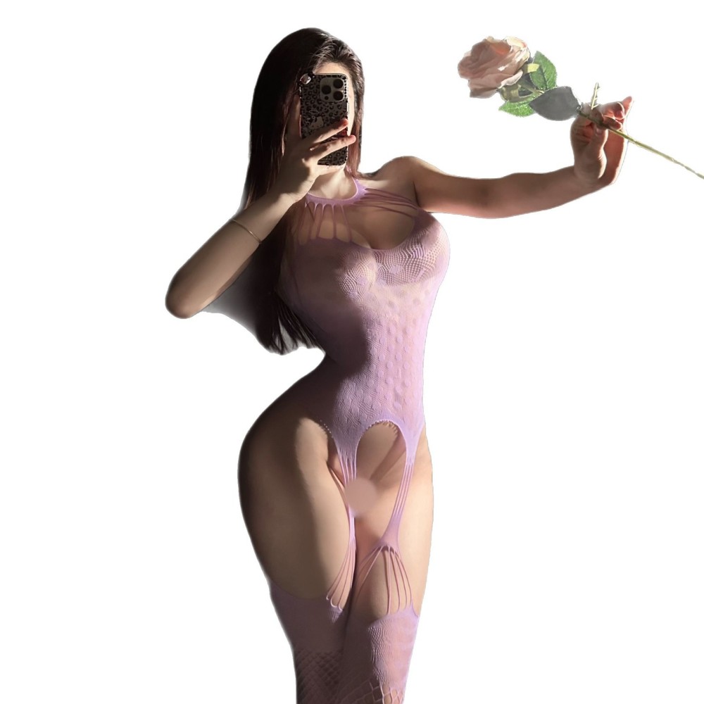 One-piece fishnet stockings transparent crotch-open one-piece halter neck one-piece fishnet dress
