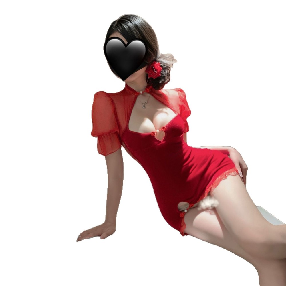 Velvet and lace fun underwear charming hip-penetrating cheongsam uniform