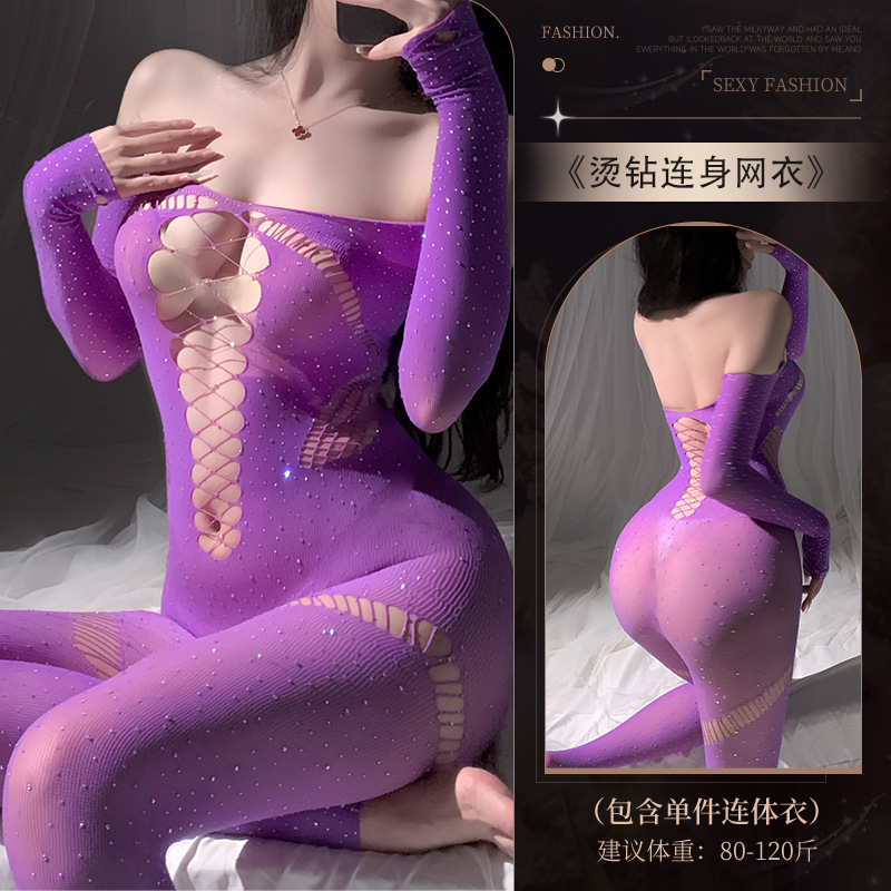 Pure desire charm purple breast-revealing one-piece sexy stockings sexy perspective hollow