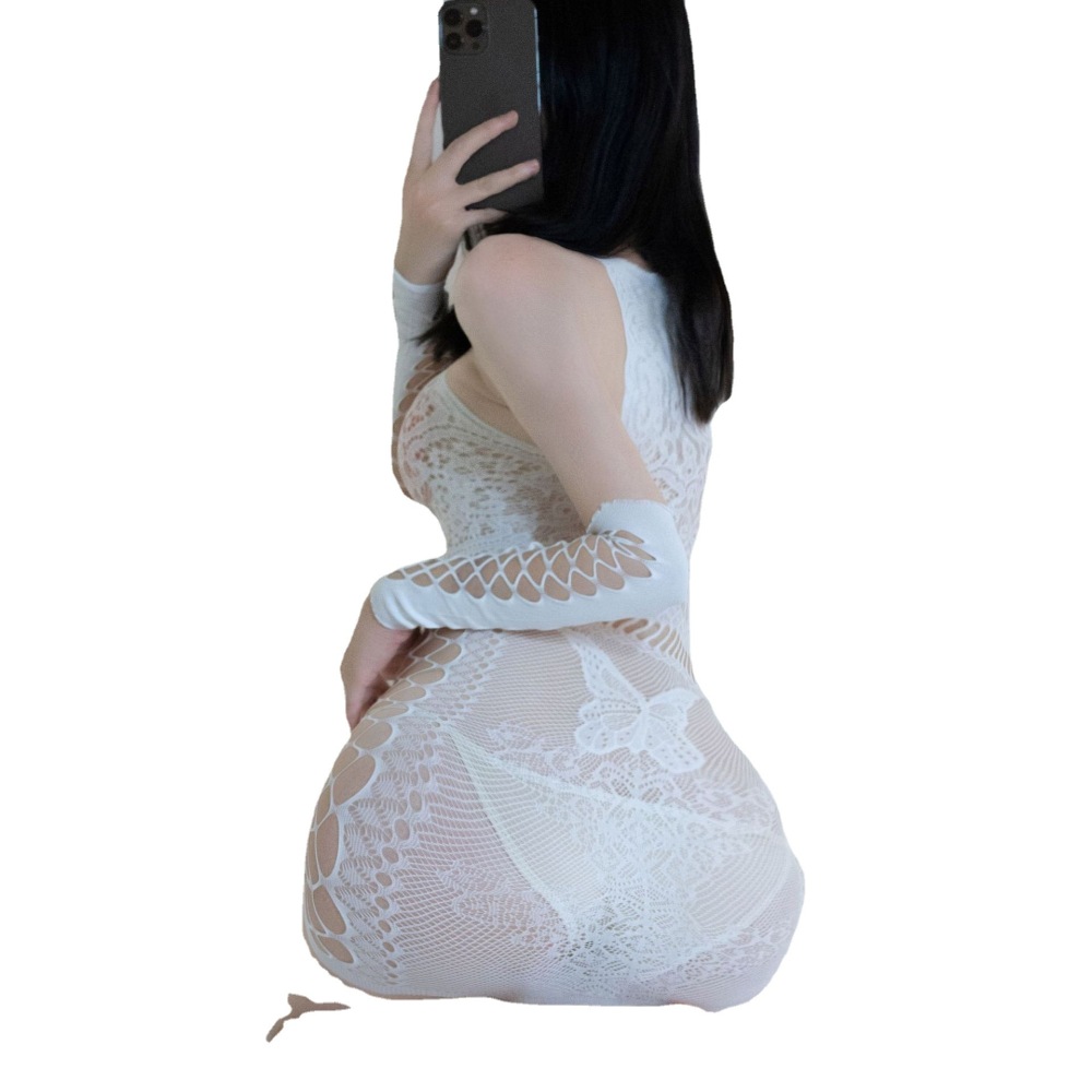 One-piece mesh tight hollow hip-wrapped short skirt uniform suit free to take off transparent tearable