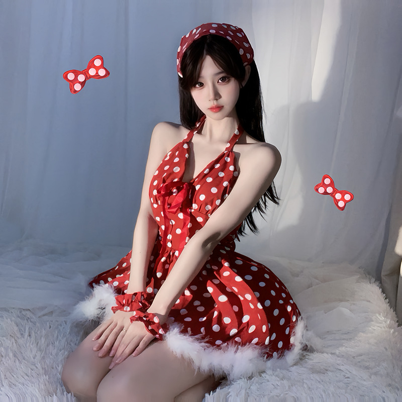 Monroe* Nightdress New Year's Battle Dress Polka Dot French Fairy Raw Edge Halter Neck Tutu Skirt