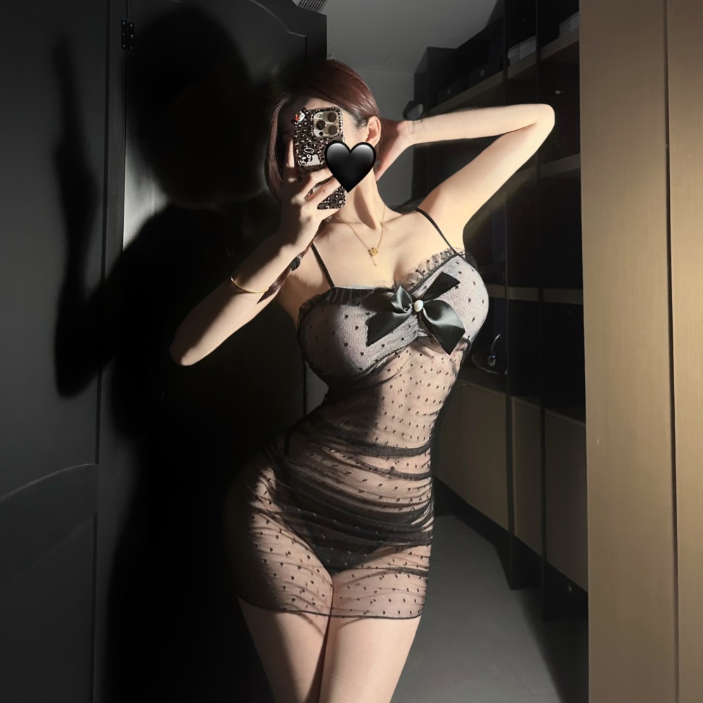 See-through hot pure desire lace bow tie suspender pajamas passion uniform temptation