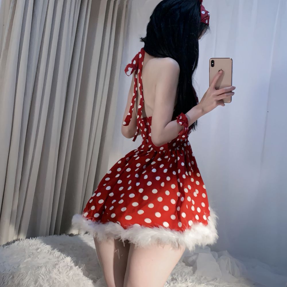 Monroe* Nightdress New Year's Battle Dress Polka Dot French Fairy Raw Edge Halter Neck Tutu Skirt