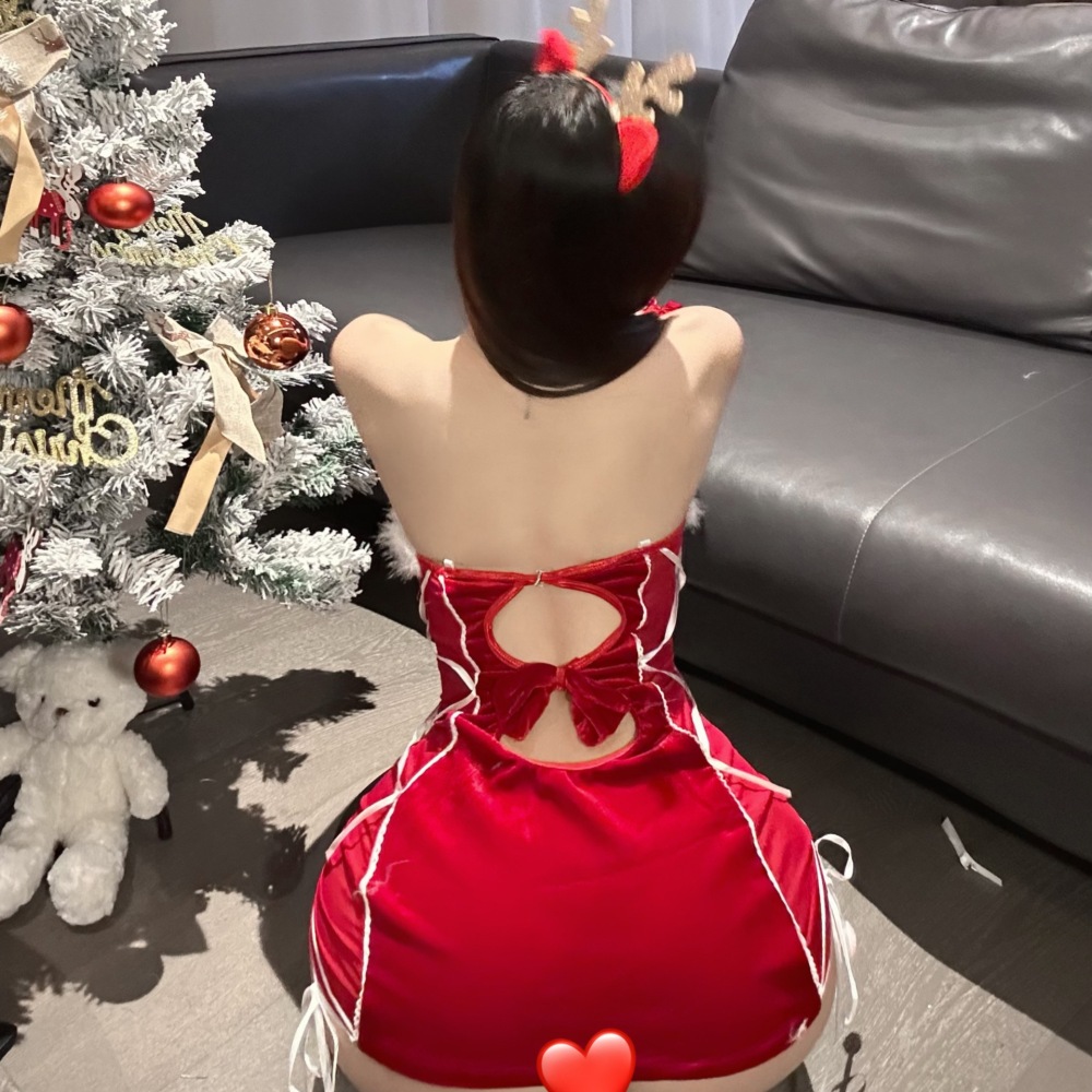 Tube Top Christmas Fun Robe Outfit Pure Desire Hip-wrapped Short Skirt Passionate Hollow Show