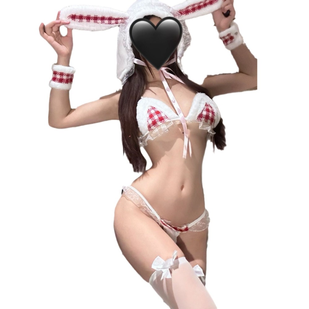 Plaid uniform furry hooded bunny costume sexy pure desire cos uniform passion