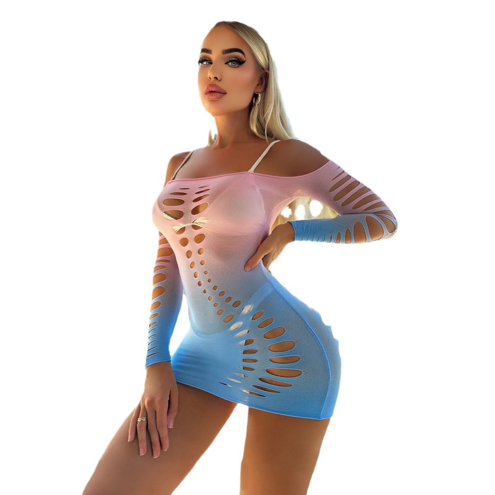 Hollow gradient pink and blue tube top dress sexy lingerie female sexy hip skirt